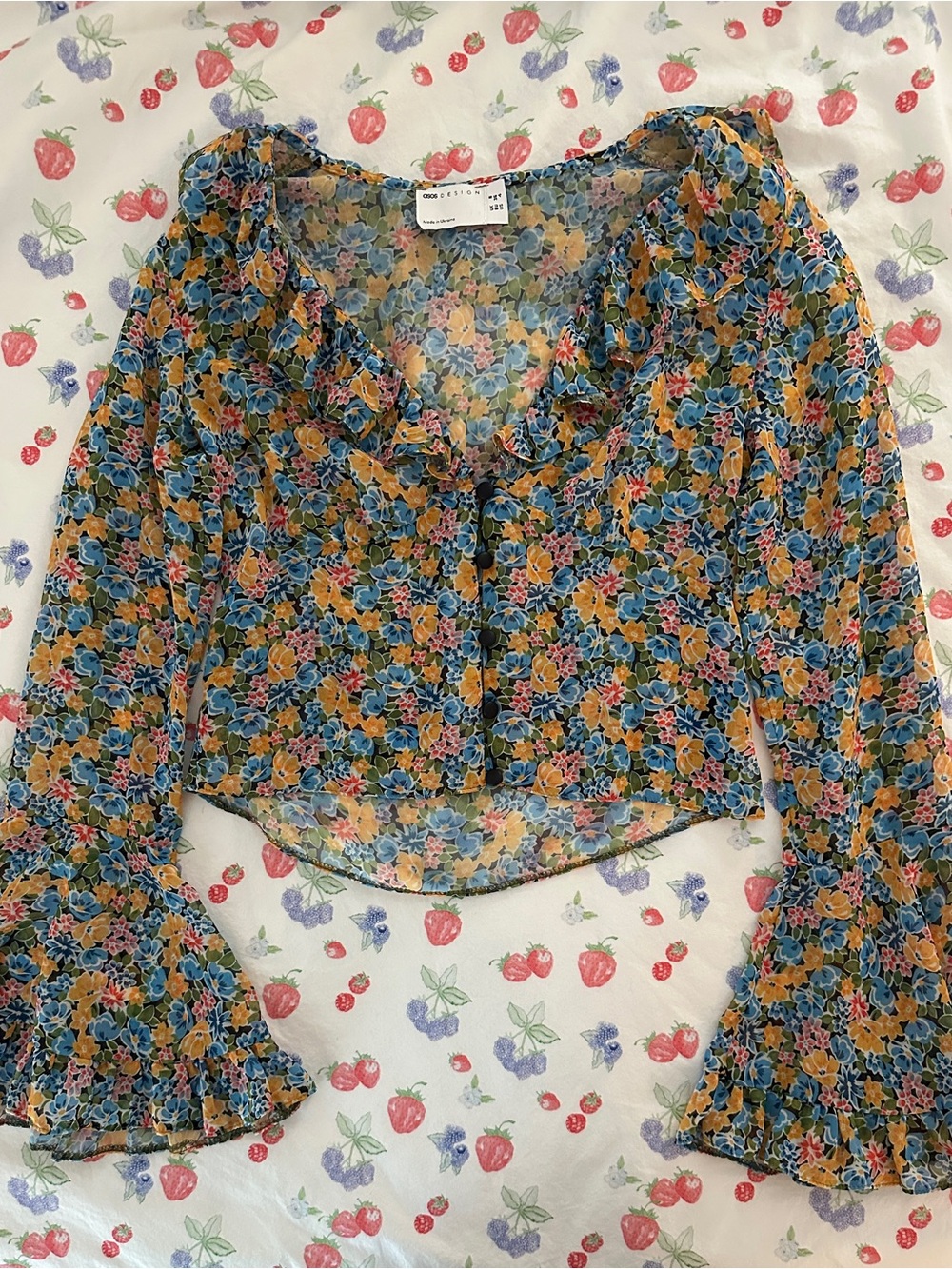 ASOS Floral Button Up Ruffle Crop Top
